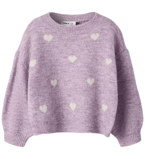 Name it Bluse - Strik - NmfOgusse - Mauve Shadows/Birch Hearts