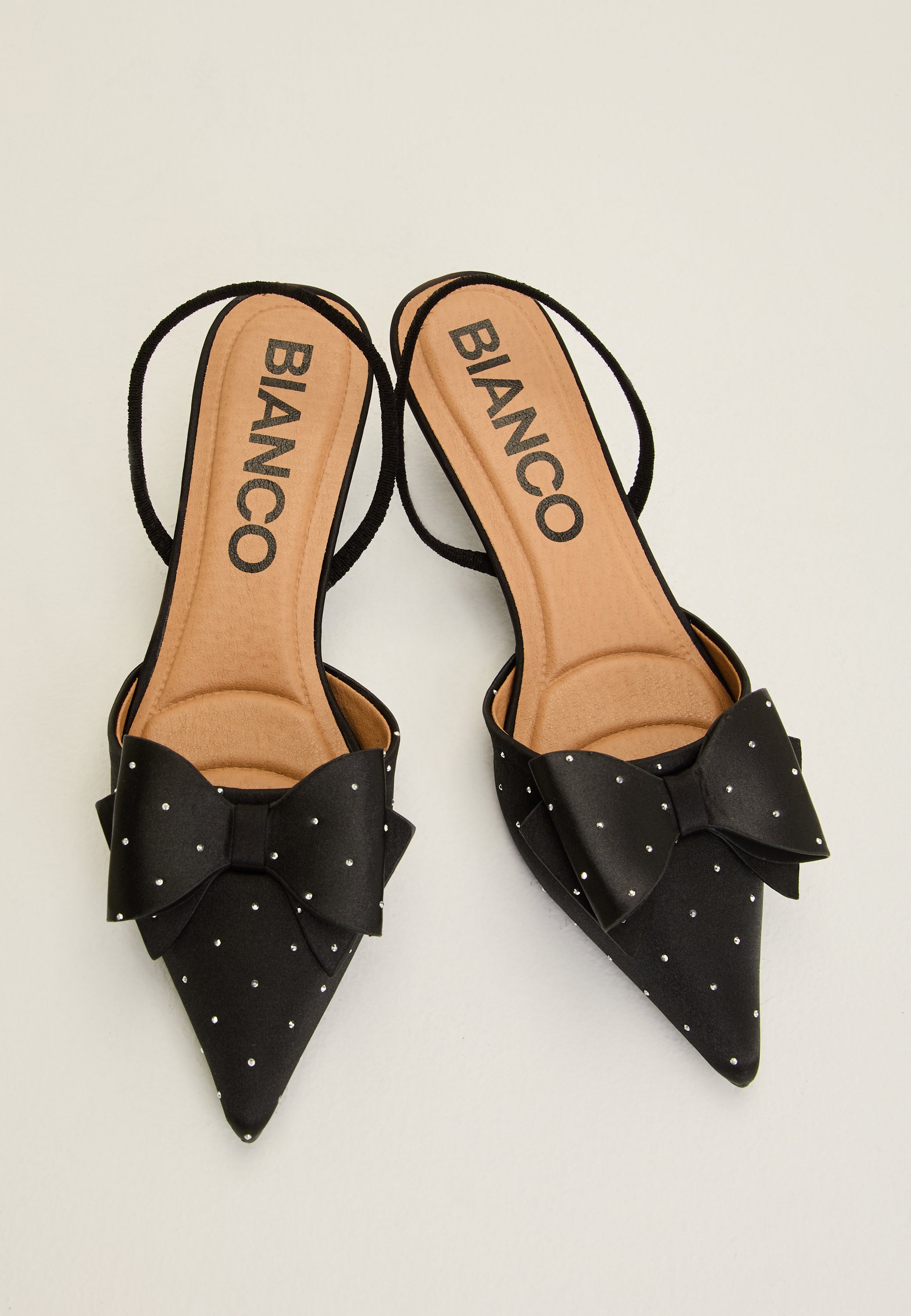 BIANCO Biakristin Kitten Heel Bow Slingback Rhinestone Satin
