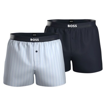 BOSS 2P Woven Boxer Shorts With Fly Marine/Blå bomuld XX-Large Herre