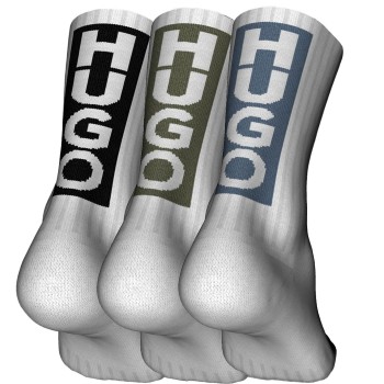 HUGO Strømper 3P Back Label Socks Hvid/Grøn Str 43/46