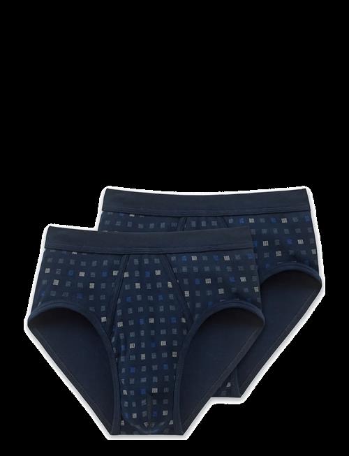 Schiesser | Sports Briefs With Fly, 2-Pack, Navy Blue Chequered - Essentials | XXXL