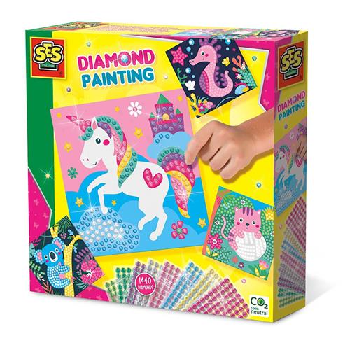 SES Creative Diamond Painting Lav En » Set « Med Stenklistermærker Happy Animals  Yellow One Size  Gul  One Size 3+ Years unisex