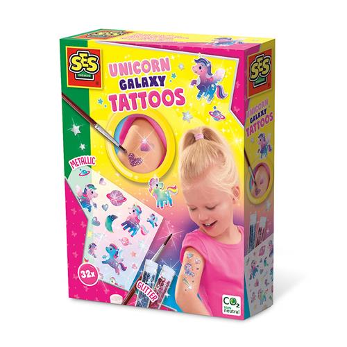 SES Creative Tattoos  Unicorn Galaxy Yellow One Size  Gul  One Size 5-11 Years Drenge, Piger