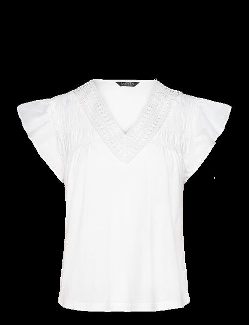 Lauren Ralph Lauren | Lace-Trim Jersey Flutter-Sleeve Tee | M