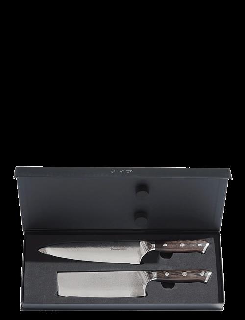 Damascus by Hâws | Chef Knife 32 Cm + Vegetable Knife 30 Cm Wengé | ONE SIZE