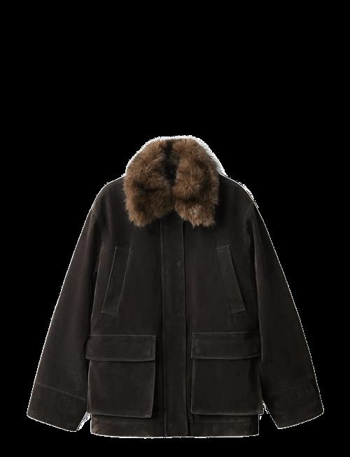 Mango | Velvet Finish Parka With Faux-Fur Collar | S