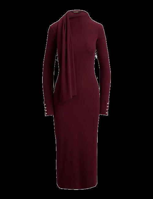 Lauren Ralph Lauren | Scarf-Trim Cotton-Blend Rib-Knit Dress | S