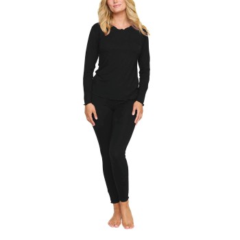 Damella Bamboo Plain Long Pyjamas Set Sort Bambus Large Dame
