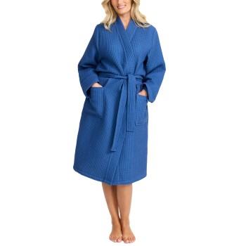 Damella Cotton Jersey Waffle Robe Blå bomuld Large Dame