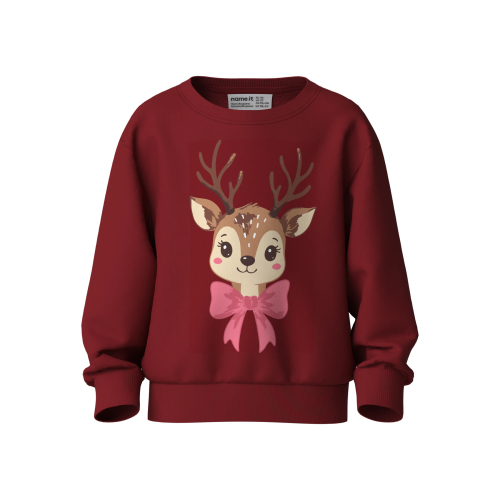 NAME IT Sweatshirt Vertrud Red Dahlia Reindeer Bow
