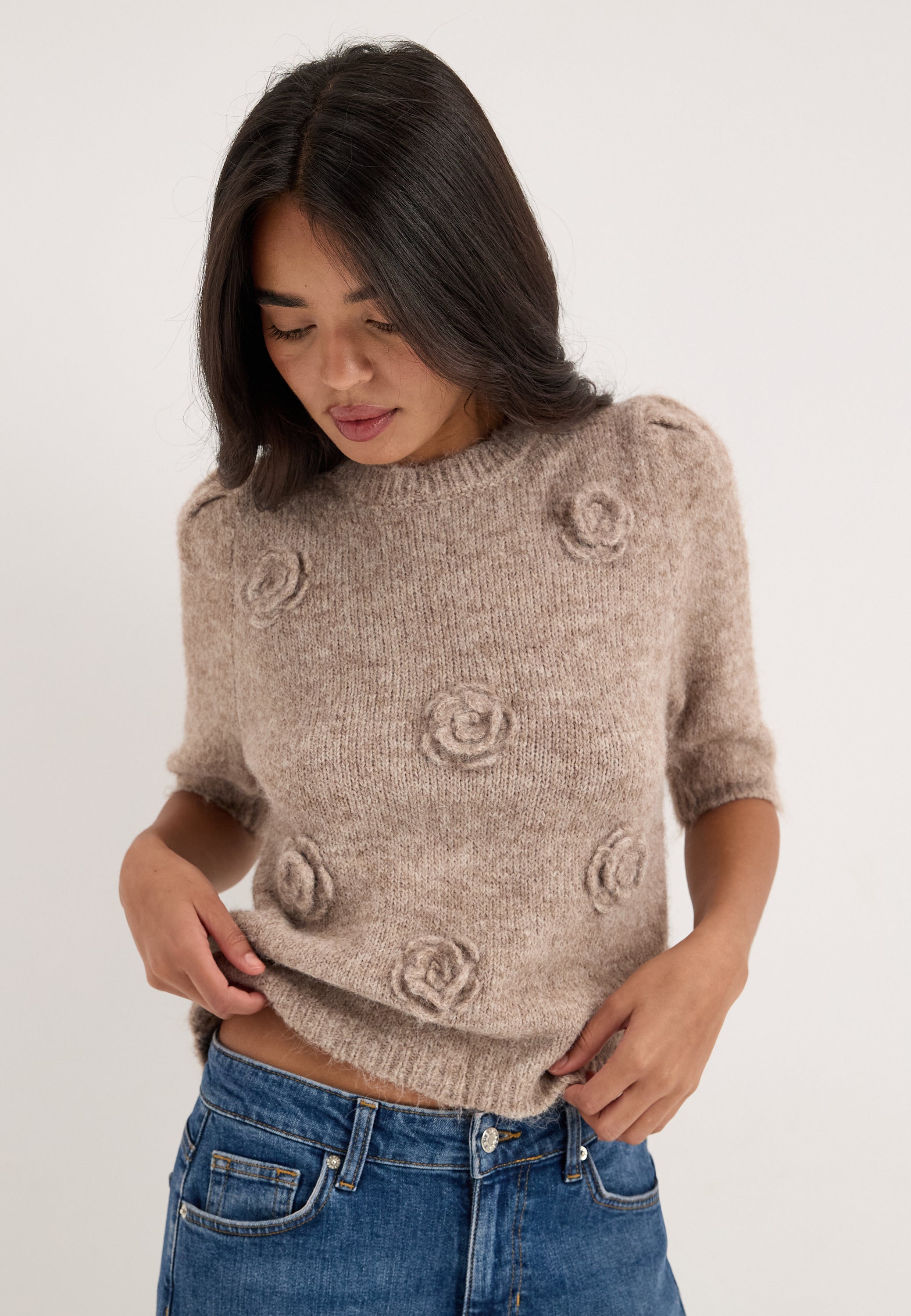 ONLY Onlzaggie Ss Flower O-neck Cc Knt