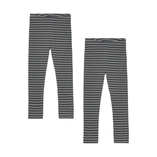 BIRKHOLM 2-Pak Stribede Rib Leggings Granit Grå & Skifer Grå