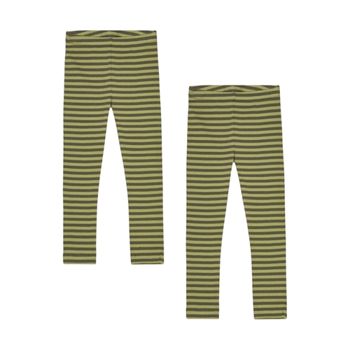 BIRKHOLM 2-Pak Stribede Rib Leggings Oliven Grøn & Salvie Grøn