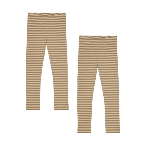 BIRKHOLM 2-Pak Stribede Rib Leggings Kashmir Brun & Vanilje Beige