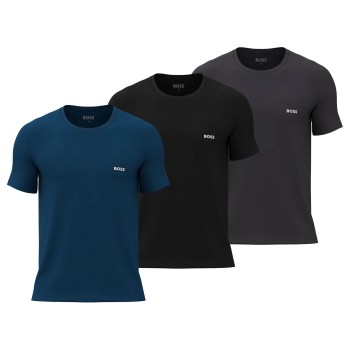 BOSS 3P Classic Regular Fit Crew Neck T-Shirt Sort/Blå bomuld Large Herre