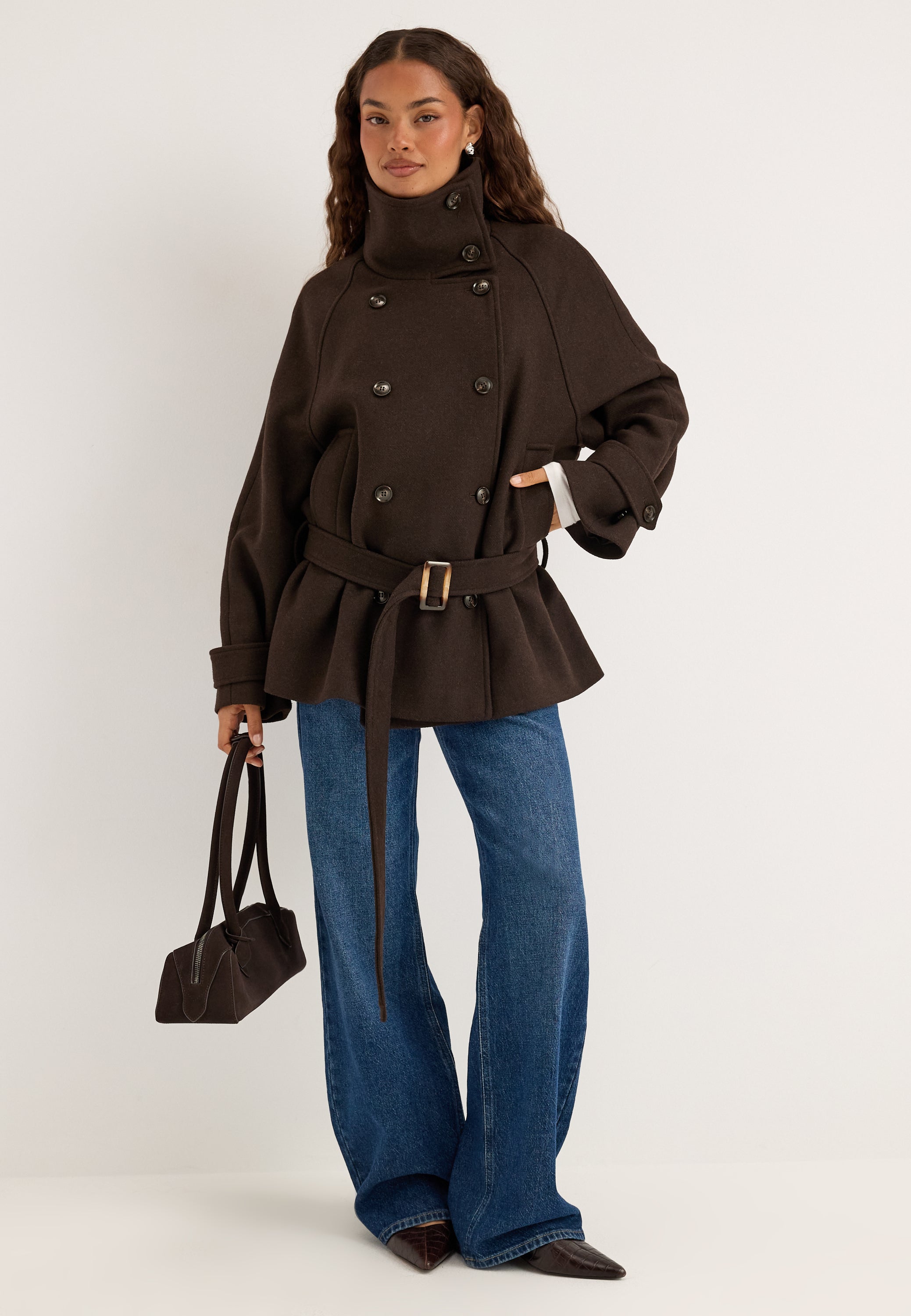 BUBBLEROOM Dropped Waist Wool Blend Jacket