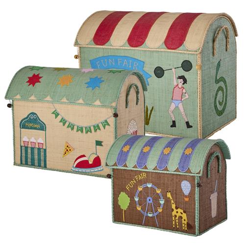 RICE Fun Fair 3-pak Raffia-opbevaringshus Blue  Blue One Size  Blå  One Size  unisex