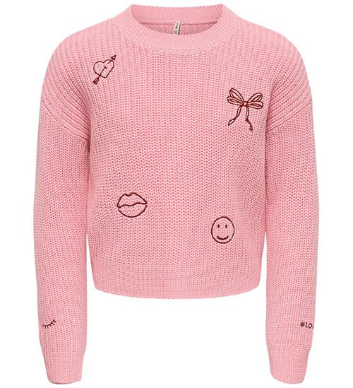 Kids Only Bluse - Strik - KogJusty - Pink Lady/Text/Jester Red