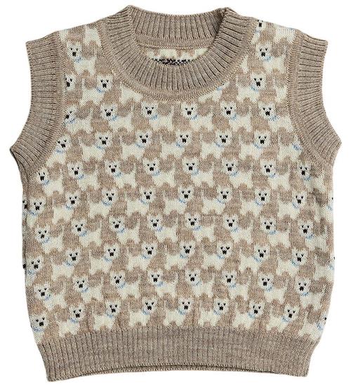 Smallstuff Vest - Strik - Uld - Nature Melange m. Hunde