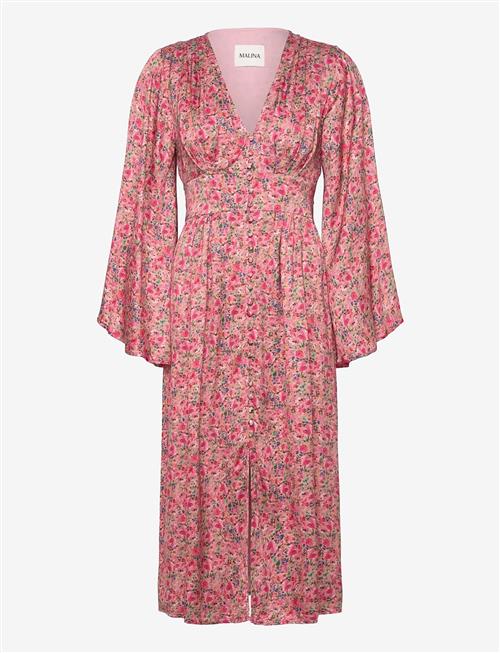 Malina | Auden V-Neck Satin Midi Dress | L