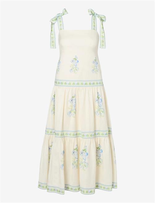 Malina | Stefania Tie Strap Embroidered Midi Dress | 40