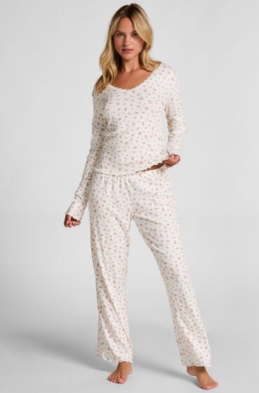 Hunkemöller Ribstrikkede pyjamasbukser Hvid