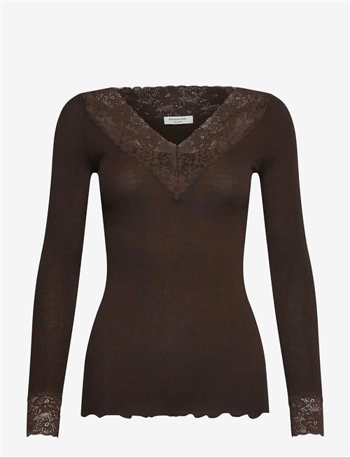 Rosemunde | Rwbernadine Organic Ls V-Neck Lace T-Shirt | L