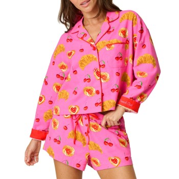 PJ Salvage Short Flannel Pyjama Rosa/Rød bomuld Large Dame