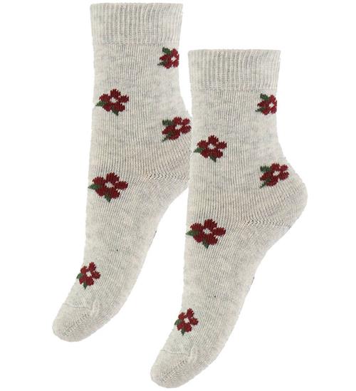 Fuzzies Strømper - 2-pak - Light Grey m. Blomster