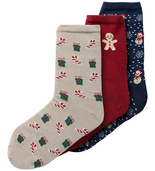 Name It Strømper - 3-pak - NknRichristmas - Peyote/Red Dahlia/Na